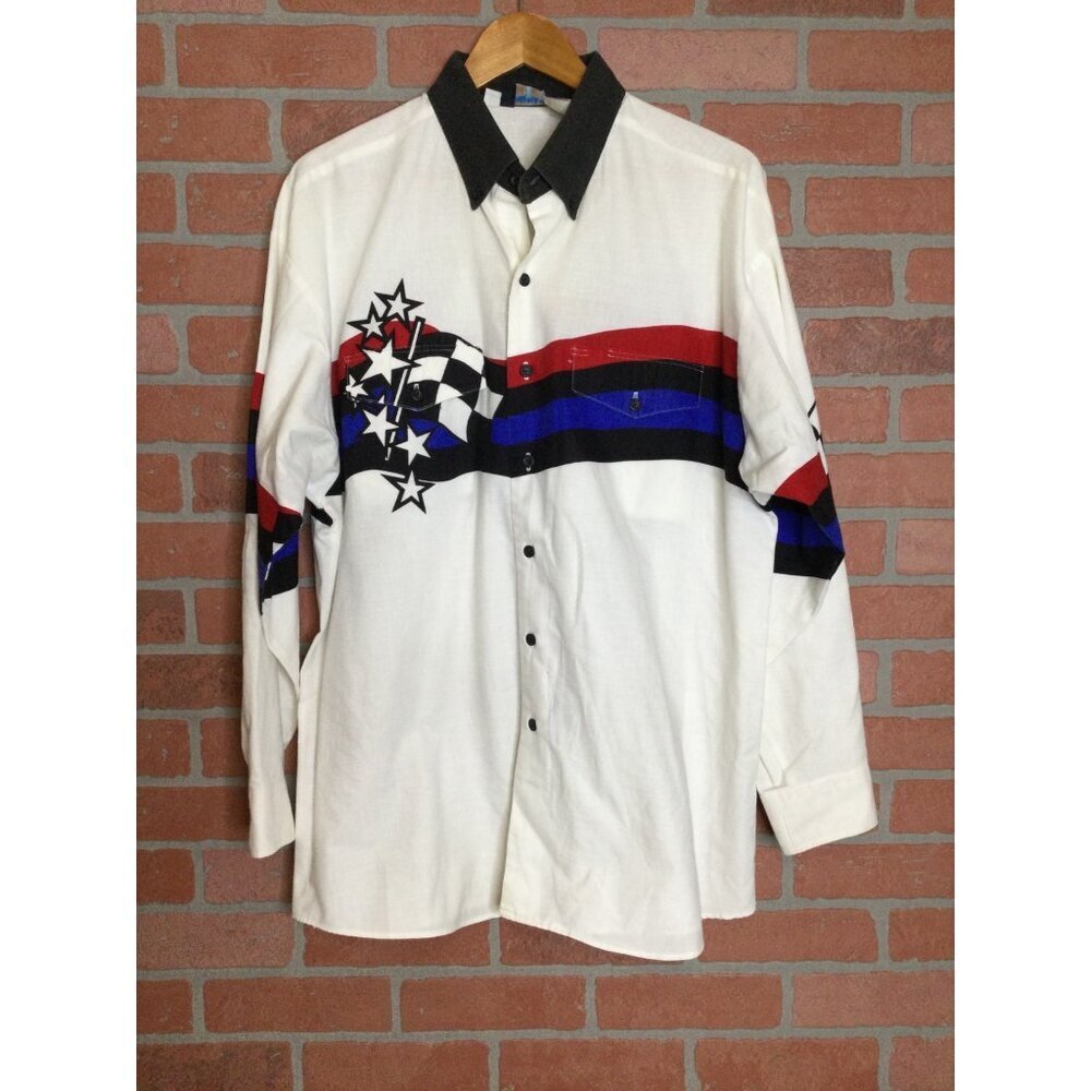 Panhandle Slim Brooks & Dunn Mens Racing Themed Western Shirt Colorful Stars